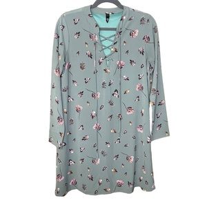 Ing Womens Green Floral Long sleeve Lined Dress  Size M